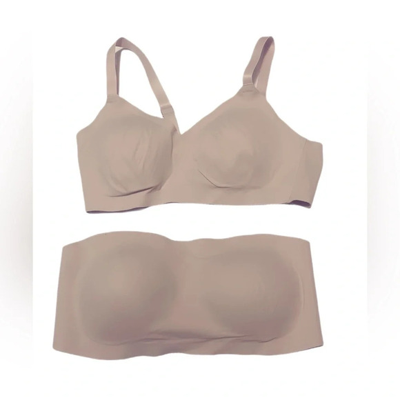 NWT 2x Aerie beige seamlesss lightweght strappy padded stretch comfortable bra L - Picture 2 of 2